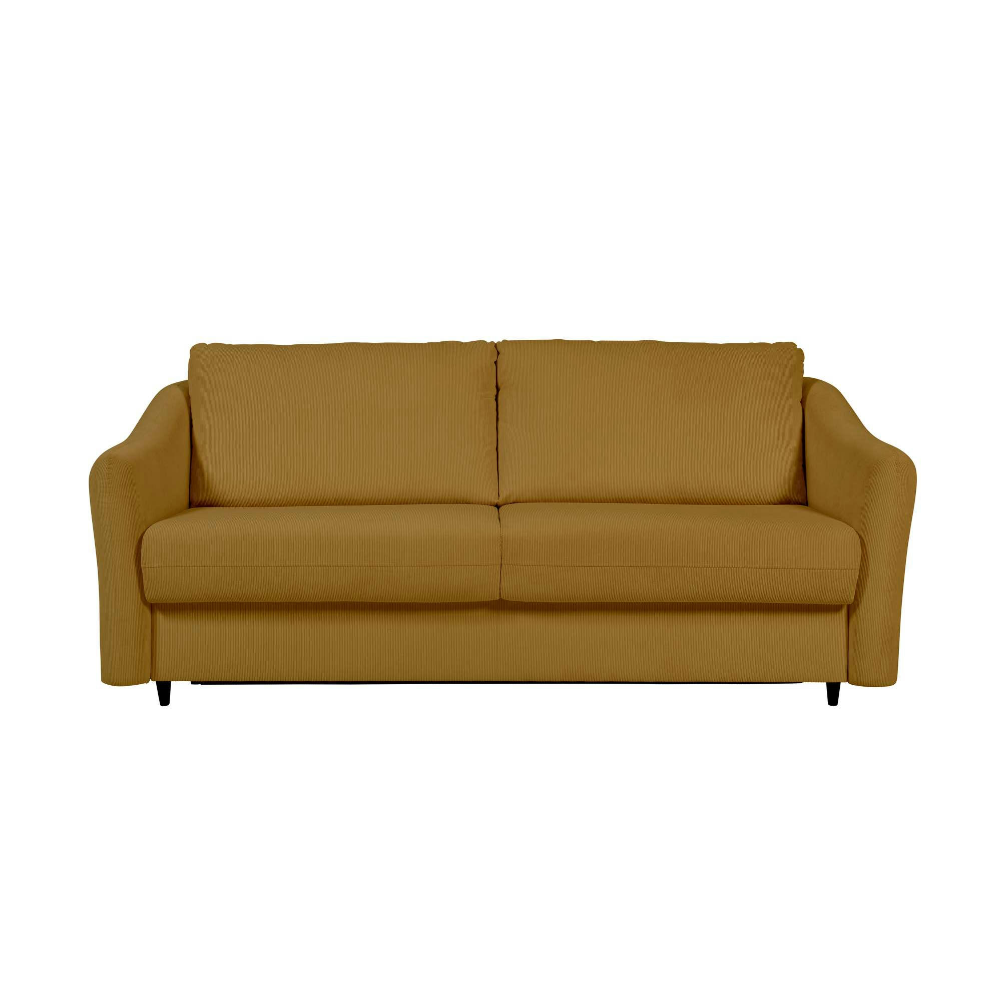 CHARDONNAY - Canapé droit convertible 3 places en velours côtelé jaune