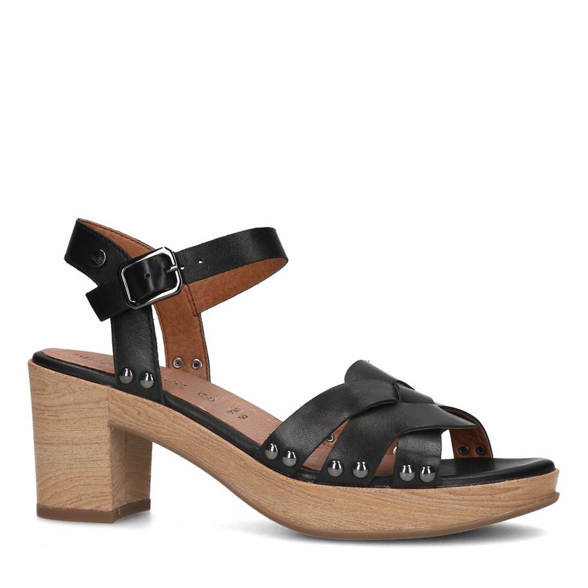 No Stress Zwarte leren sandalen met blokhak