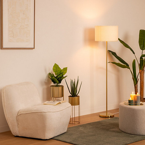 Lampadaire doré 150cm avec abat jour bouclette