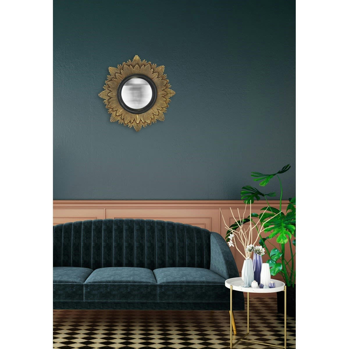 LÉONIE - Miroir soleil D28 cm noir / or