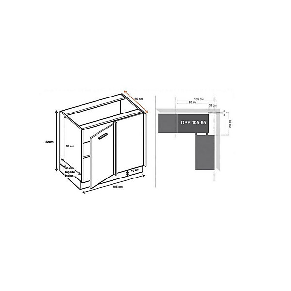 Cuisineandcie - Meuble d'angle bas Eco Gris Brillant 1 porte L 105 cm