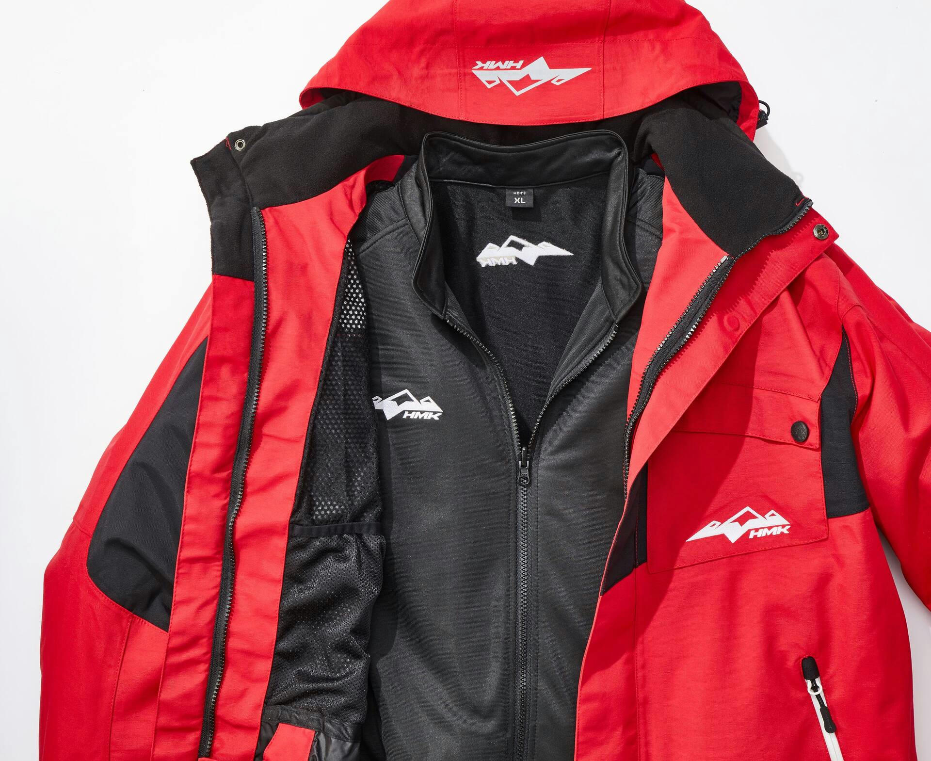 HMK Insulated Peak Waterproof Snowmobile Winter Jacket with Removable Mid-Layer, Red, Assorted Sizes
