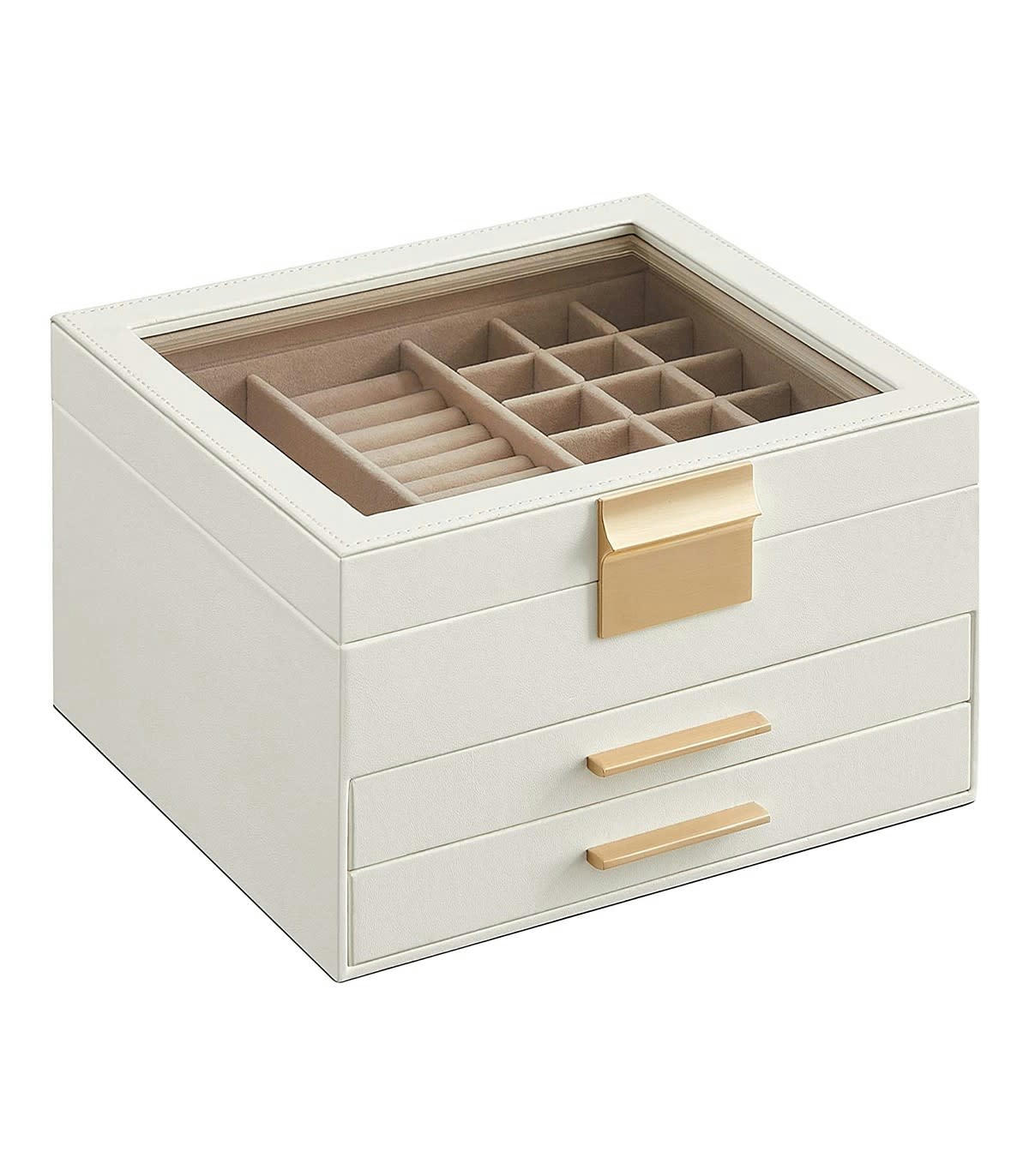 - Boîte à bijoux avec couvercle en verre et 2 tiroirs - L23,1 cm