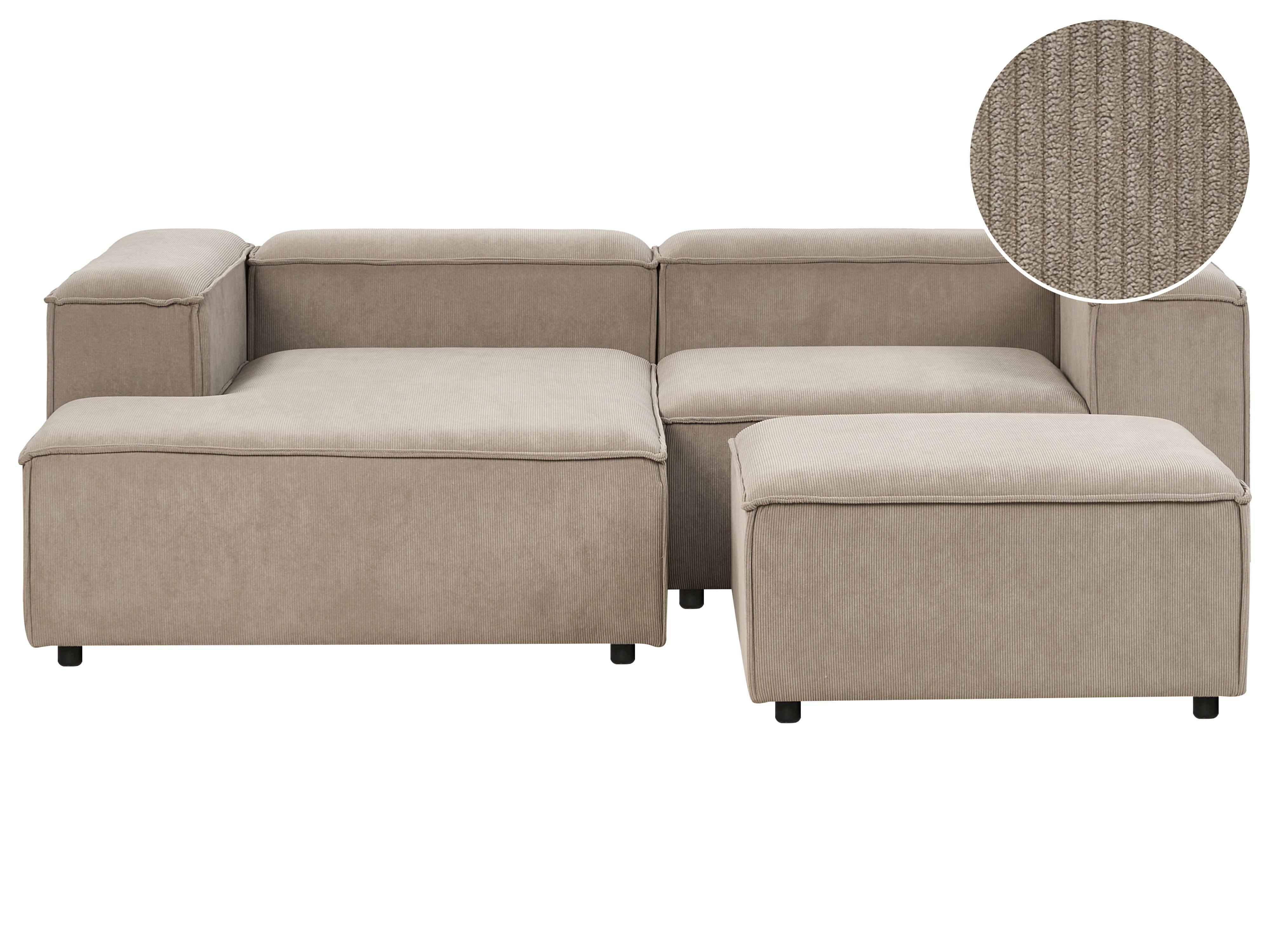 Modular Corner Sofa 3 Seater ARDAL Corduroy Light Brown with Ottoman Right Hand