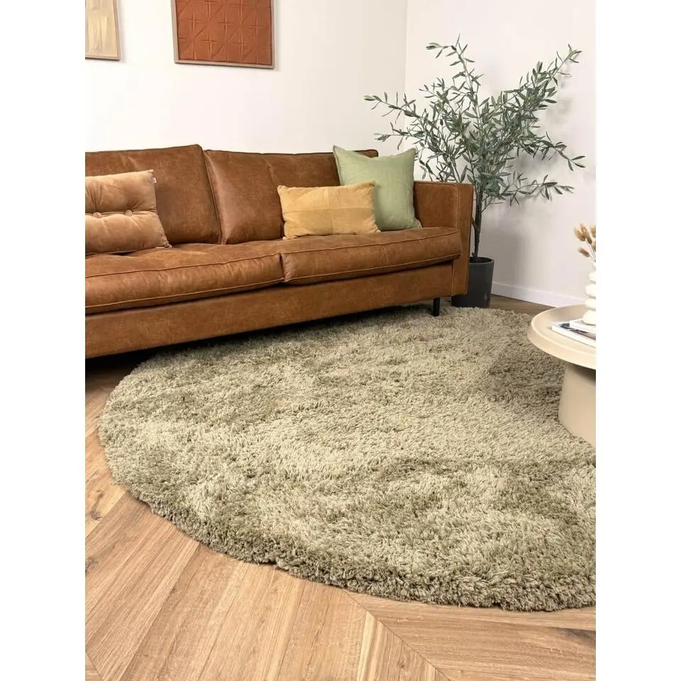 Interieur05 rond hoogpolig vloerkleed polyester Pilo groen - 230 x 160 cm