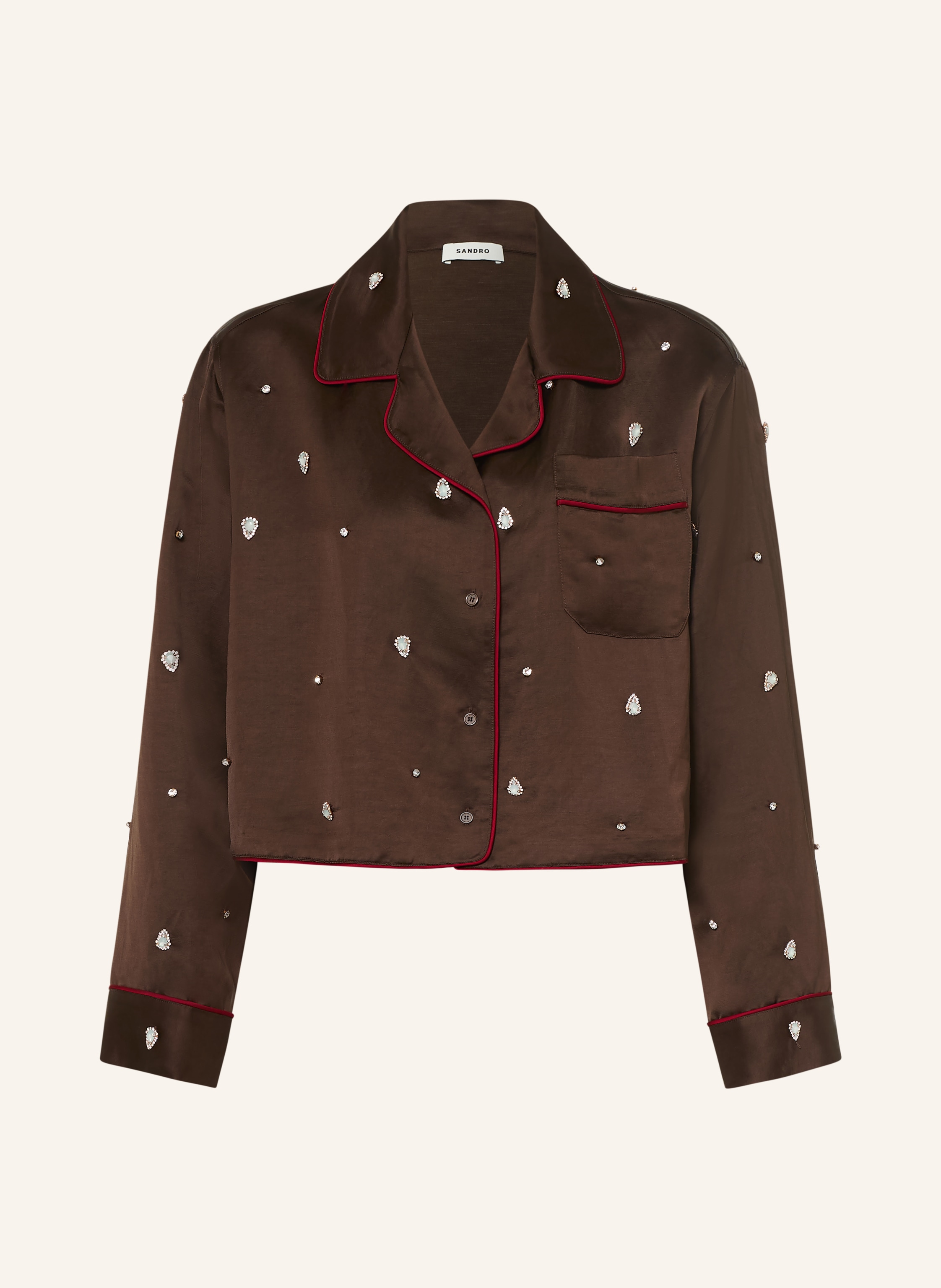 SANDRO Satinbluse mit Schmucksteinen
