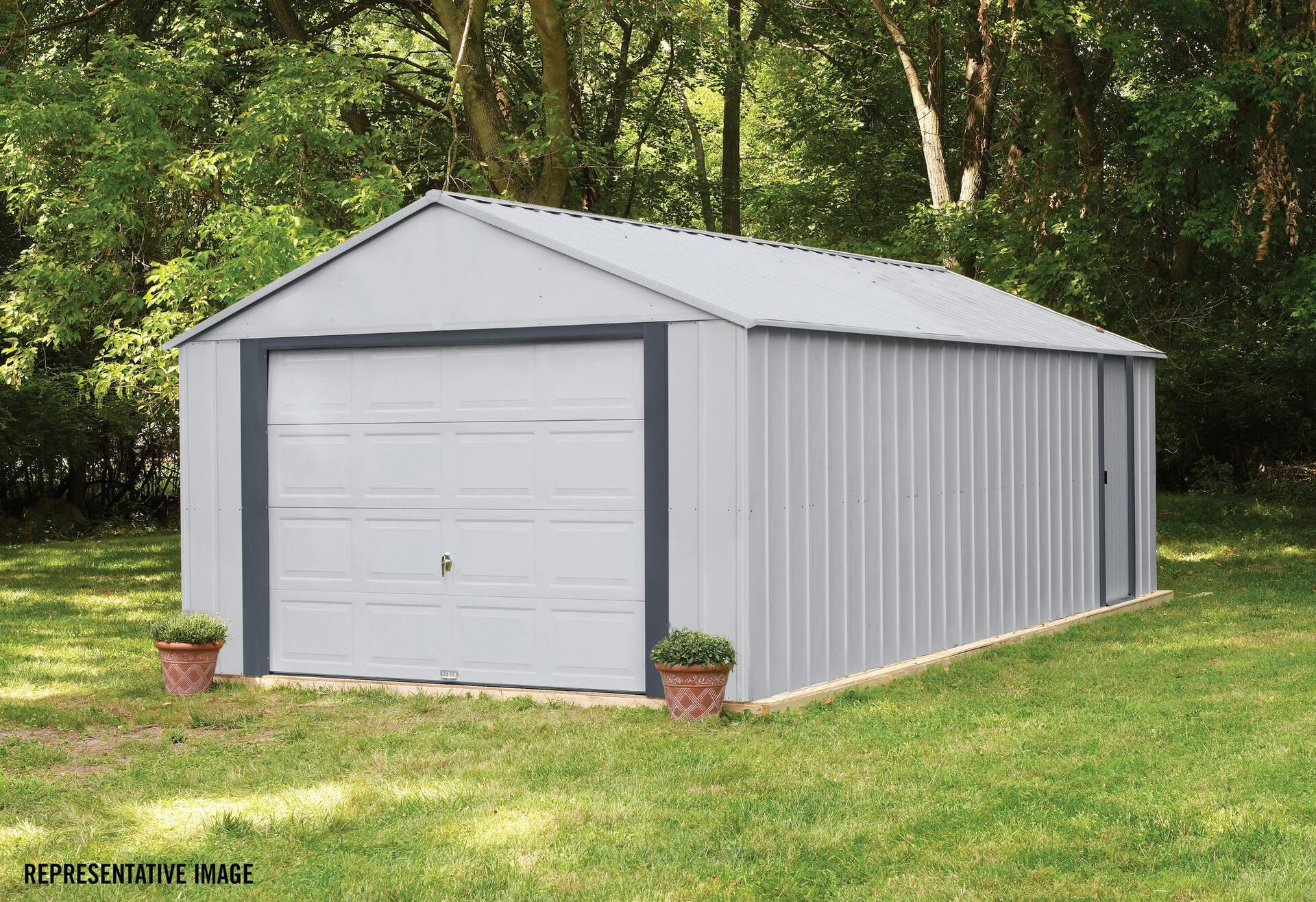 Arrow Murryhill Galvanized Steel Storage Shed with High Gable Roof, Flute Grey, 14-ft x 31-ft
