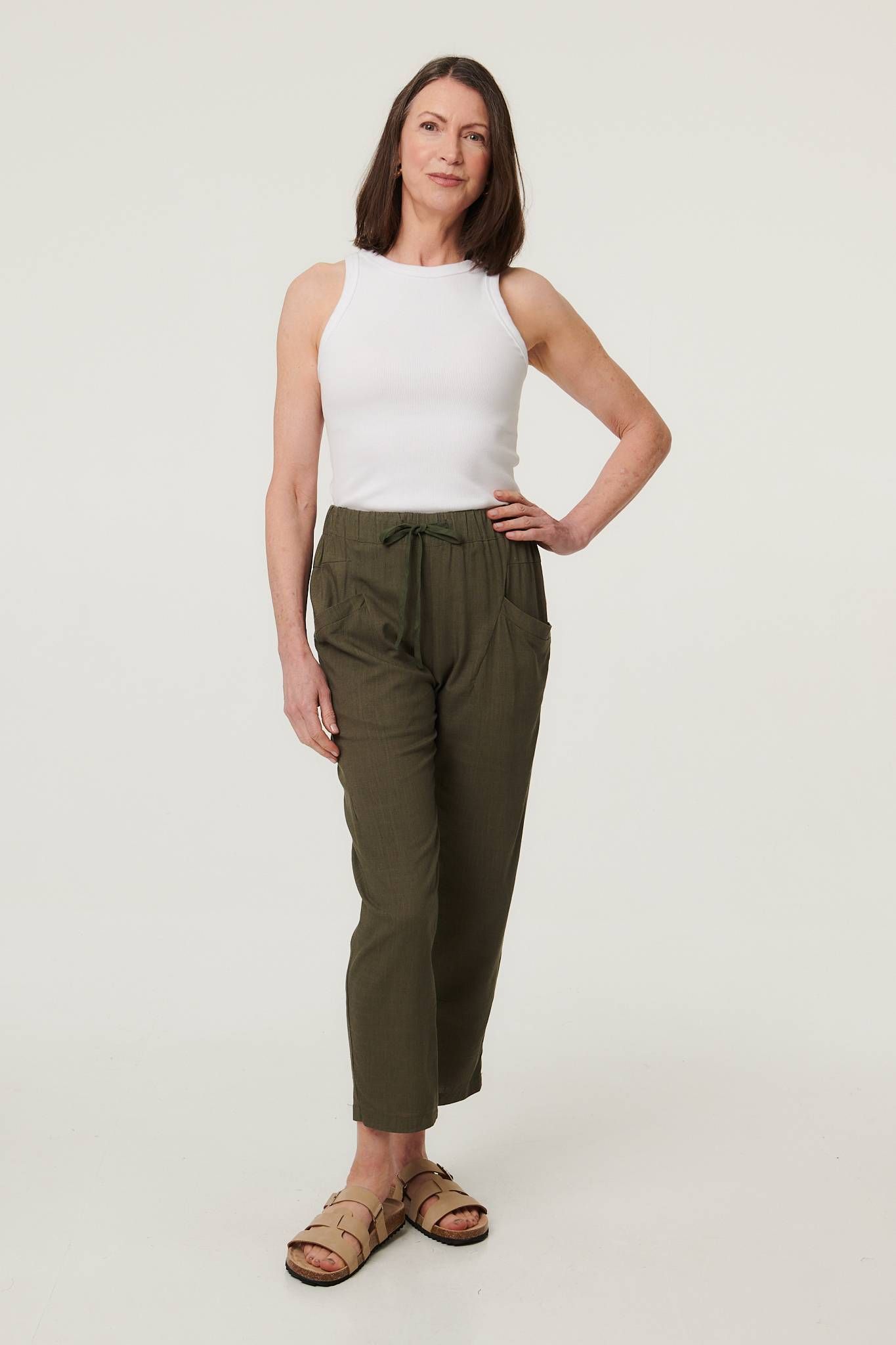 Izabel London Drawstring Tie Front Relaxed Trousers