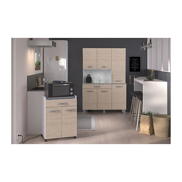 OSLO Buffet de 120 cm - 1 Tiroir et 6 Portes - L 120 x P 40 x H 185 cm - Coloris Chene
