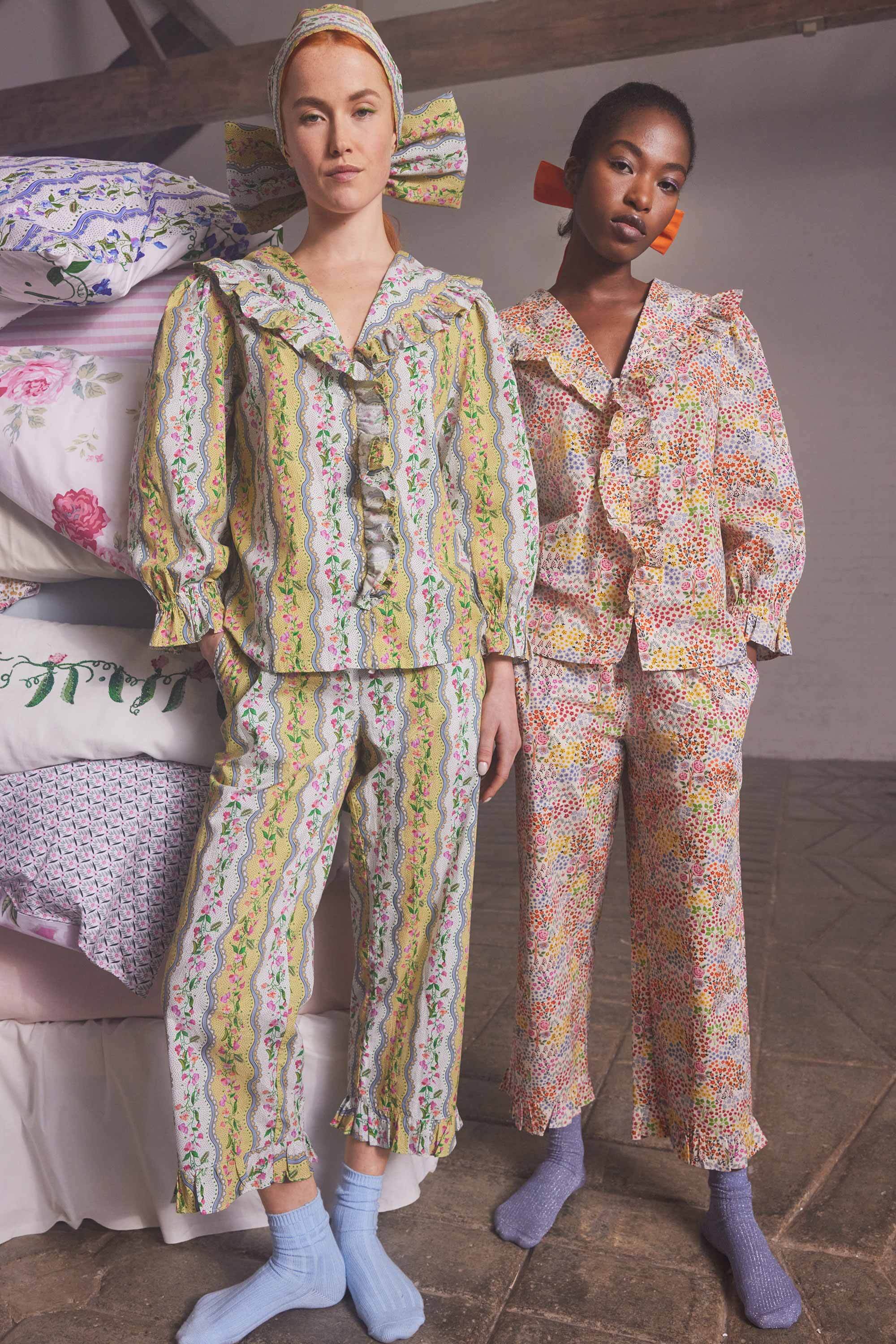 Sweet Pea Stripe Ruffle Collar Long PJ Set