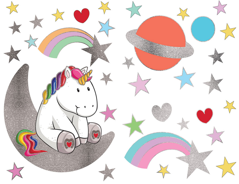 Wandtattoo Einhorn und Stars