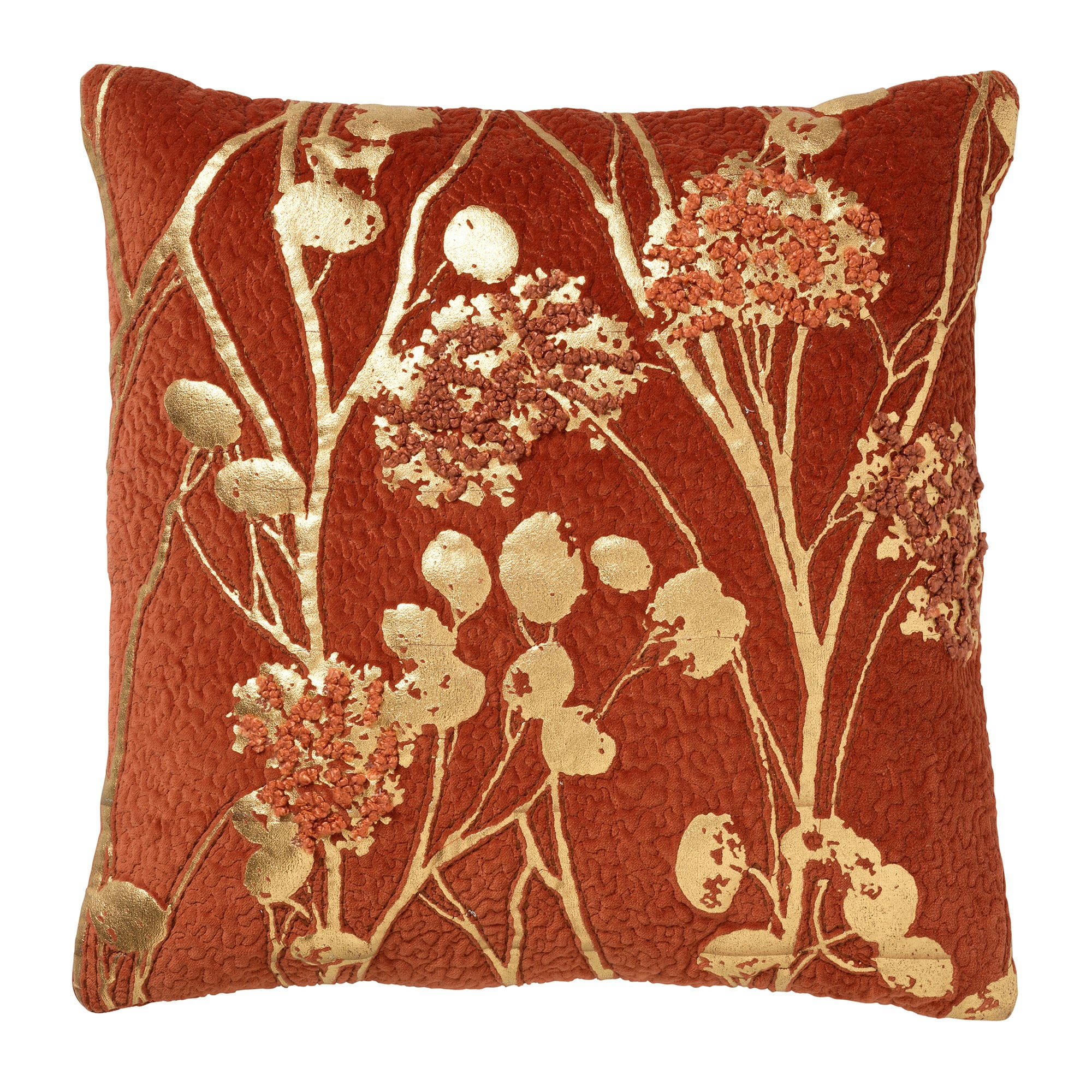 MABELLE - Coussin orange en velours 45x45 cm avec motif fleuri