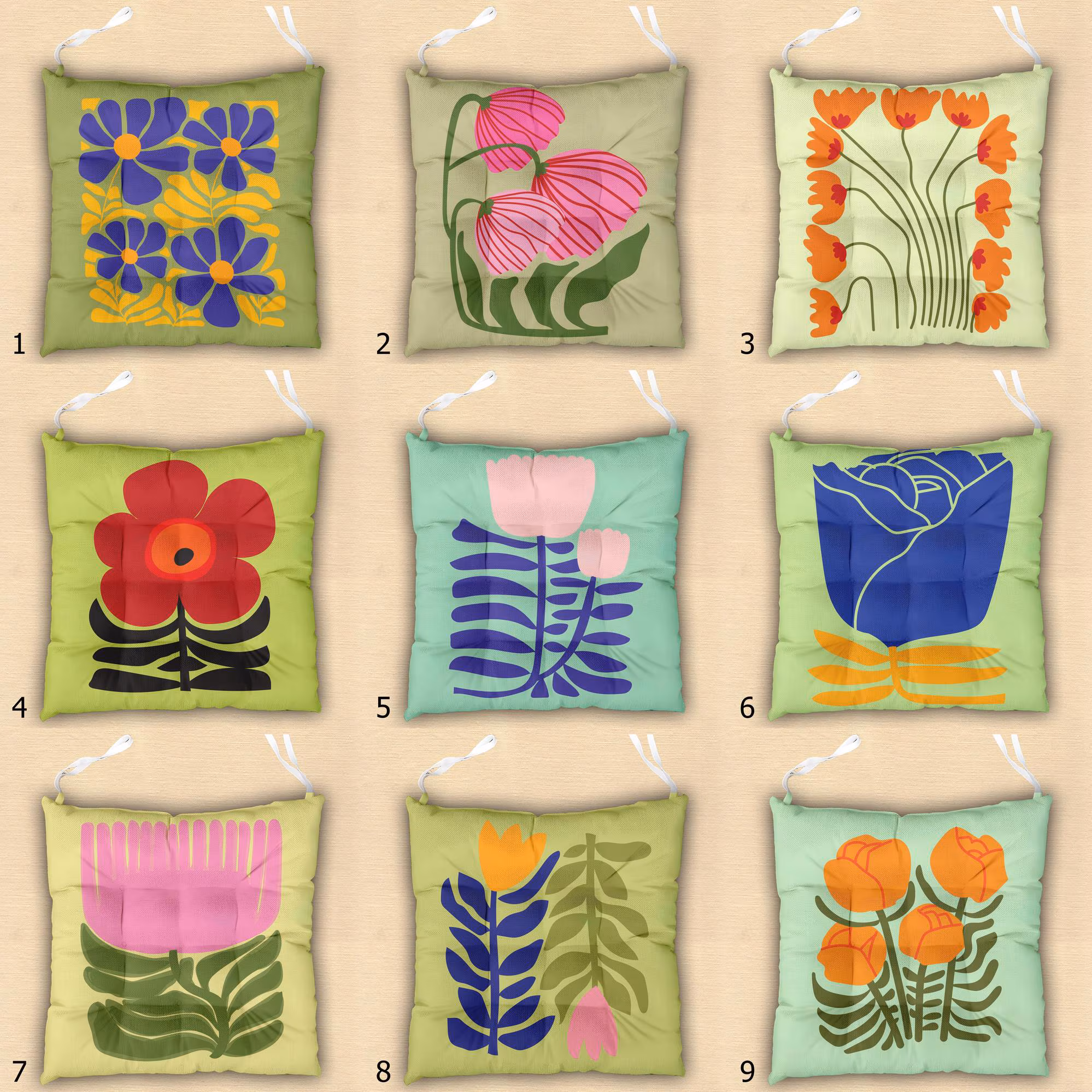 Abstract Floral Waterproof Chair Cushion, Cottagecore Floral Seat Pad