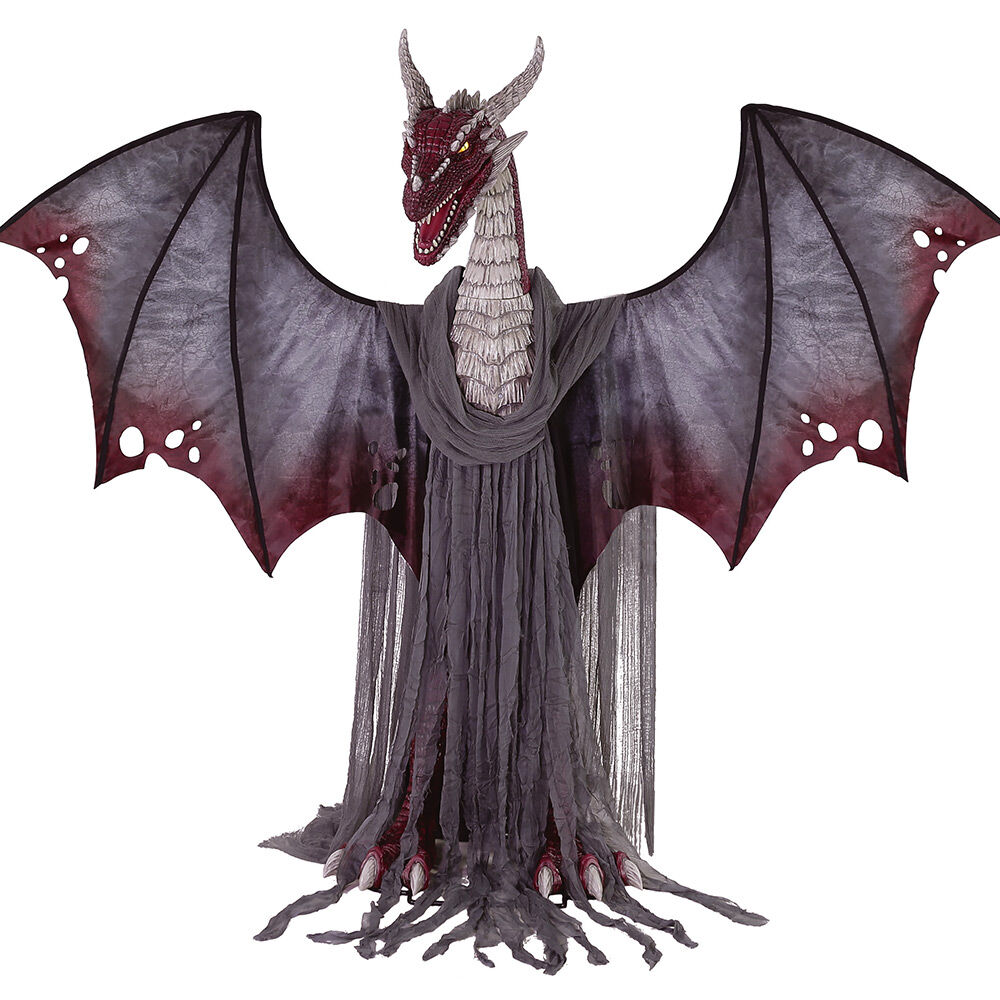 Dragon géant animé et sonore noir et rouge H182cm