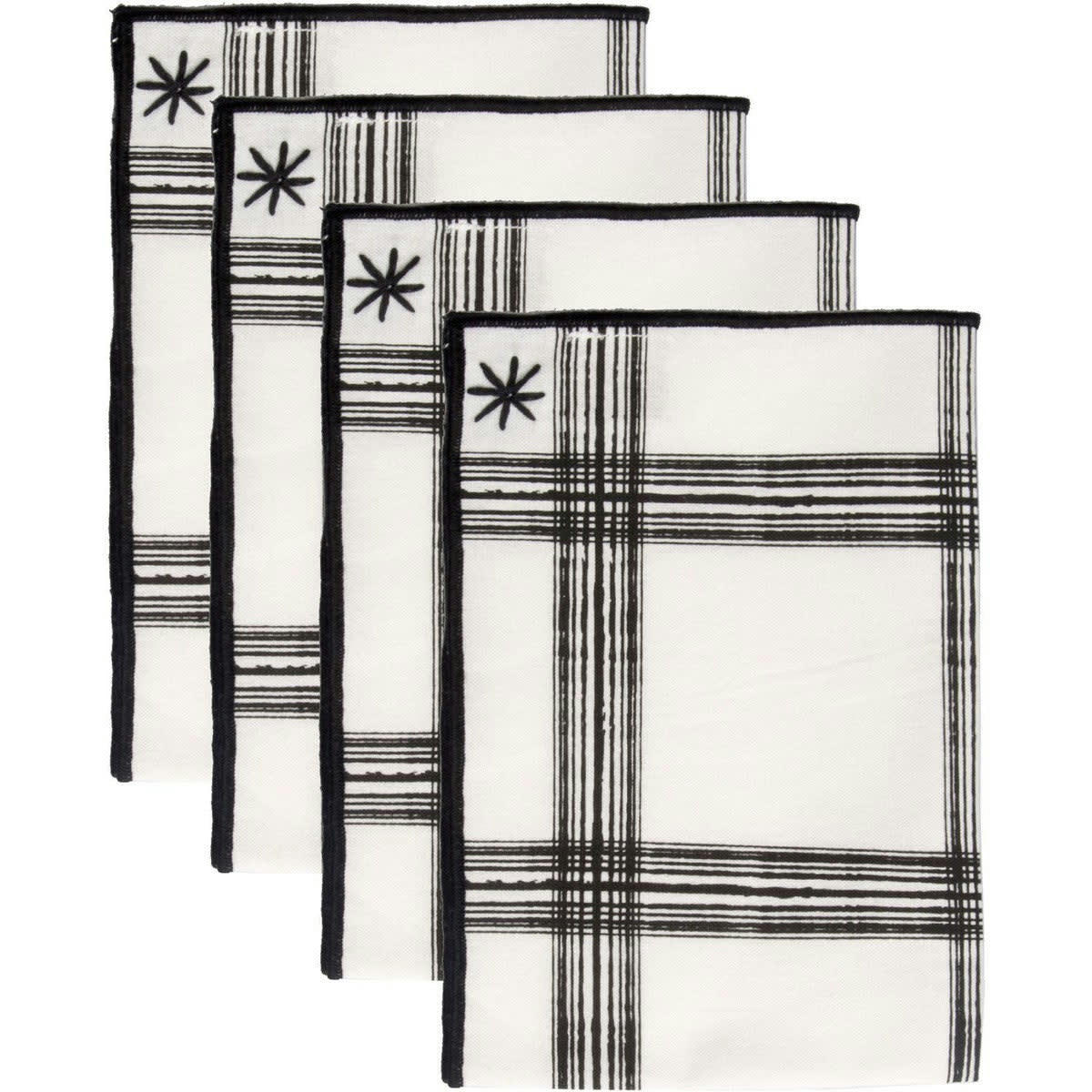 MADRAS - Serviettes de table (x4) coton  45x45 blanc / noir