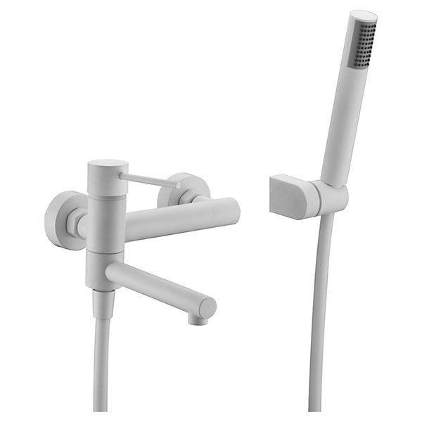 Mitigeur baignoiredouche blanc mat en laiton avec flexible metal 170 cm