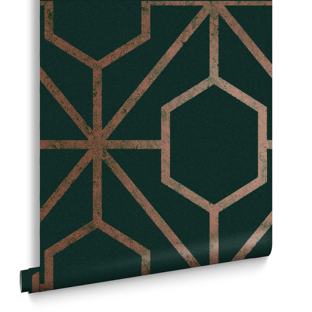 Graham & Brown Vliesbehang - Rinku Green & Copper - 10mx53cm