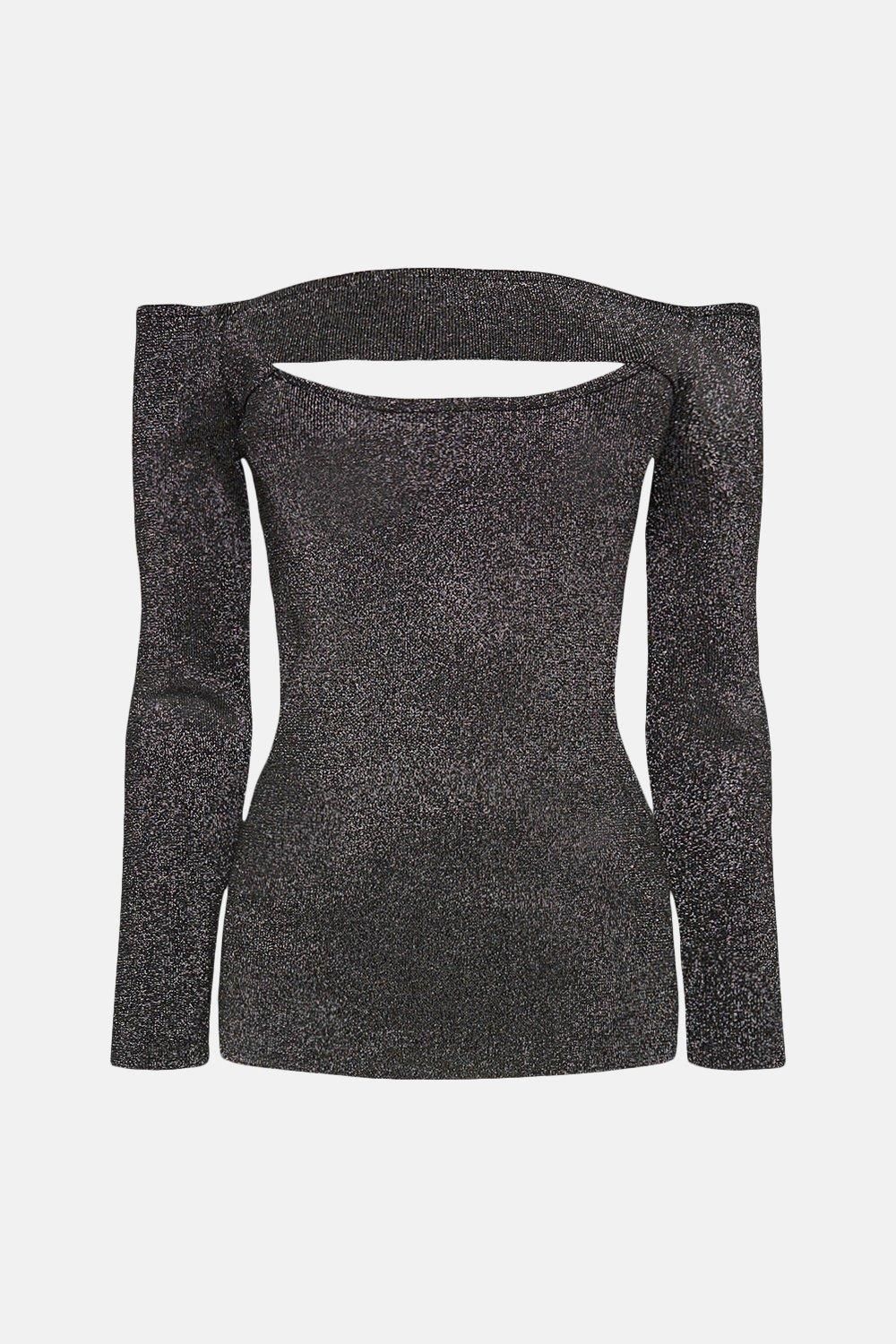 KarenMillen Sparkle Knit Rib Bardot Peep Hole Top