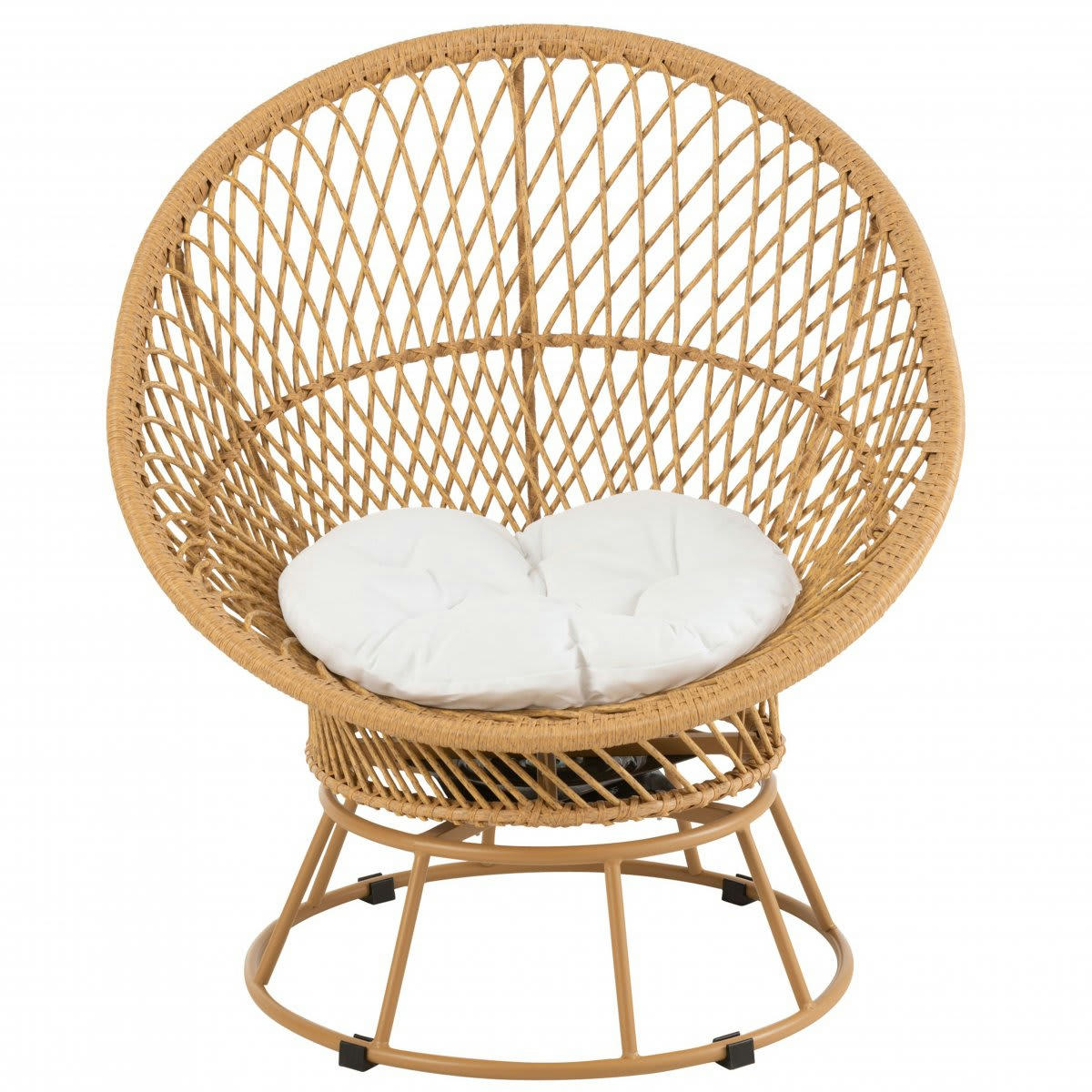 KHARTOUM - Fauteuil extérieur rotin avec pied rond et coussin beige