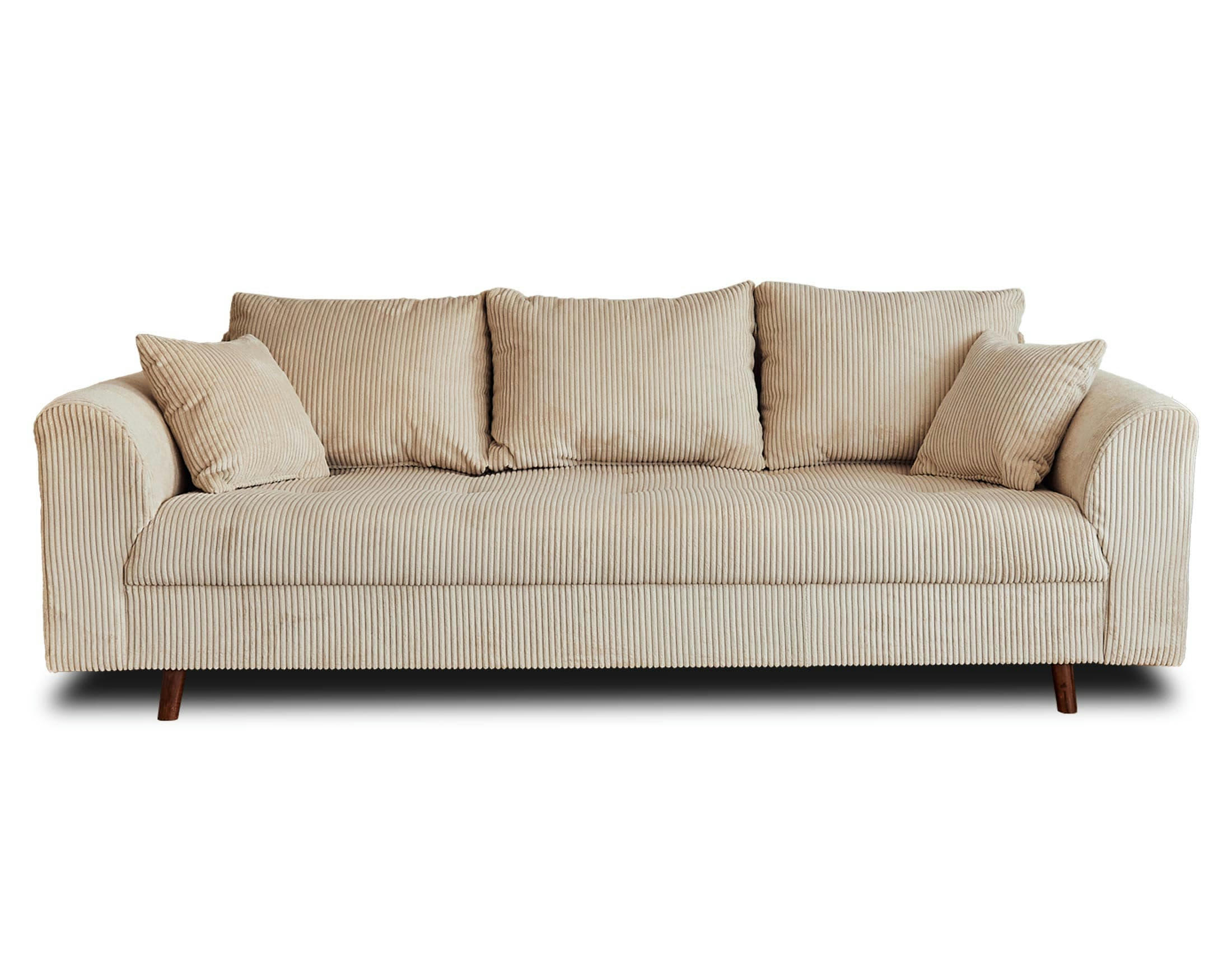 RUNE - Canapé droit 3 places en velours côtelé beige