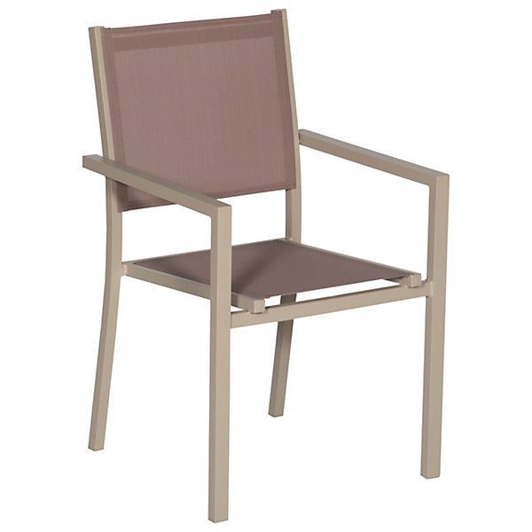 Lot de 8 chaises en aluminium taupe - textilène taupe - HAPPY GARDEN