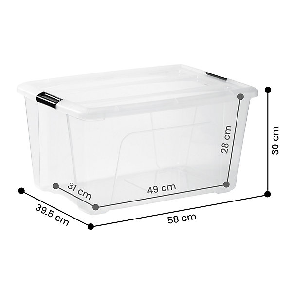 Iris Ohyama, Boites de Rangement Plastique avec Couvercle, 45L, Lot de 4, Transparent, NTB-45