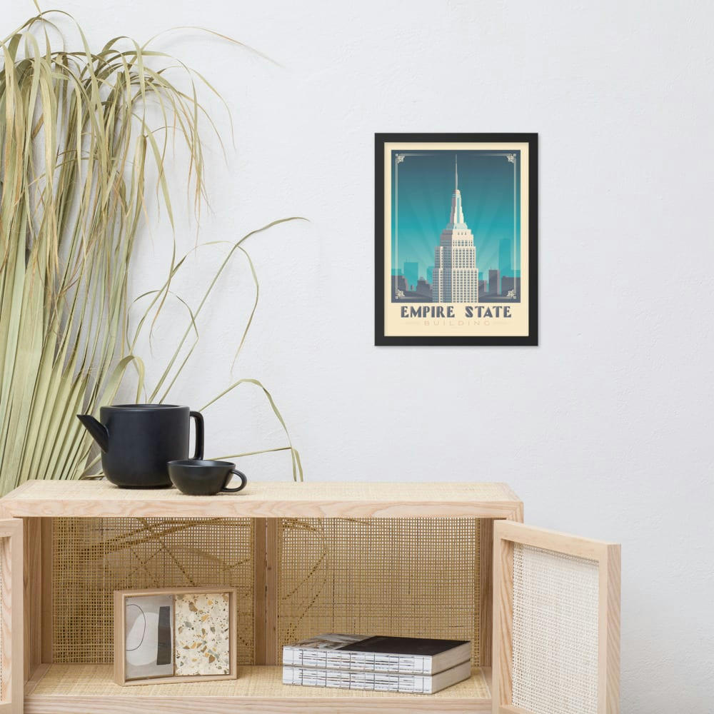 - Affiche New York Empire State Building  + Cadre Bois noir 21x29,7 cm