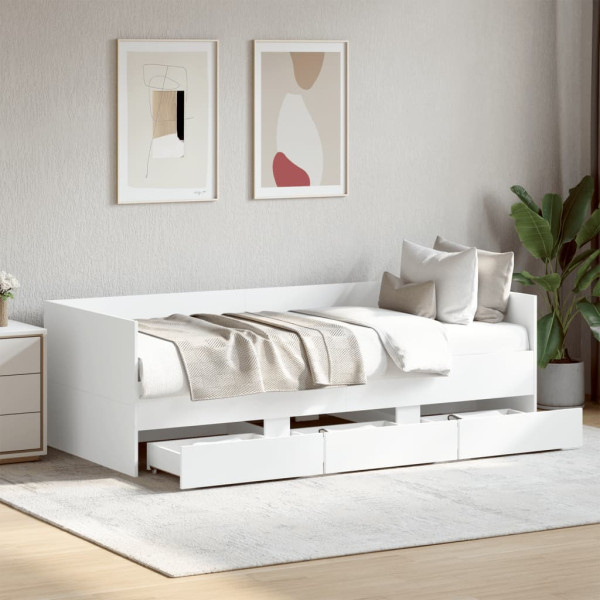Łóżko Białe z Szufladami Rama Łóżka Ze Stelażem Pokój Sypialnia 75x190 cm