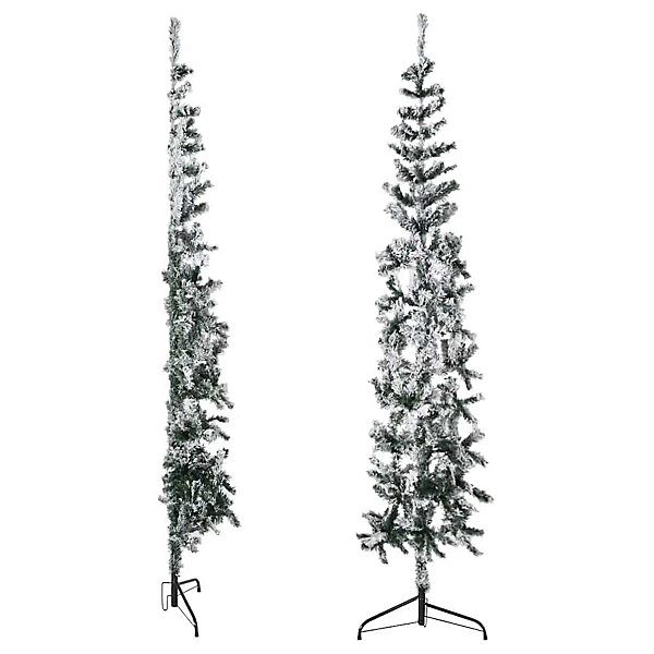 Demi sapin de Noël artificiel mince avec neige floquée 210 cm vidaXL