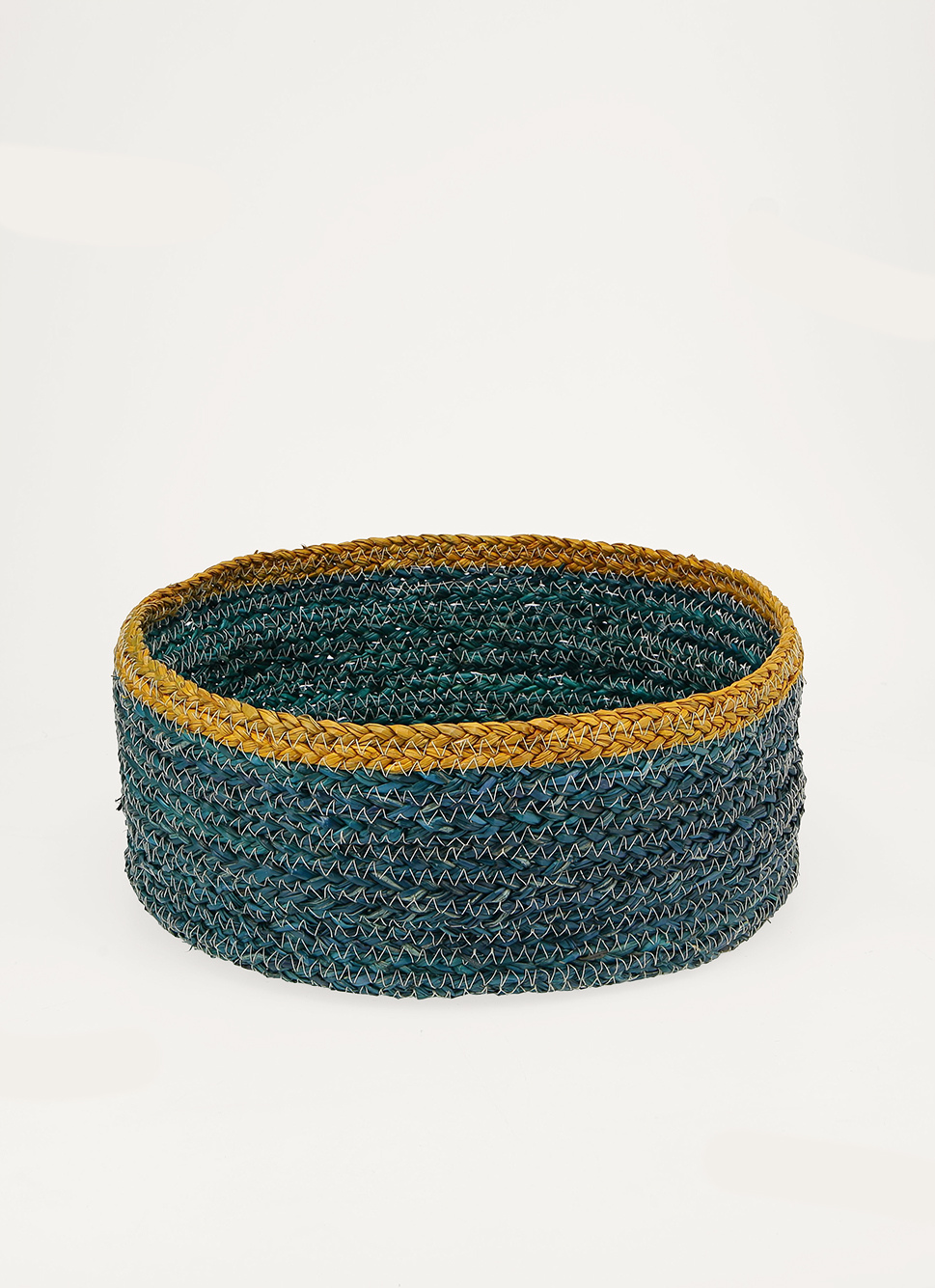 PANIER EN FIBRES DE MAÏS AVEC LISERET CONTRASTÉ BLEU