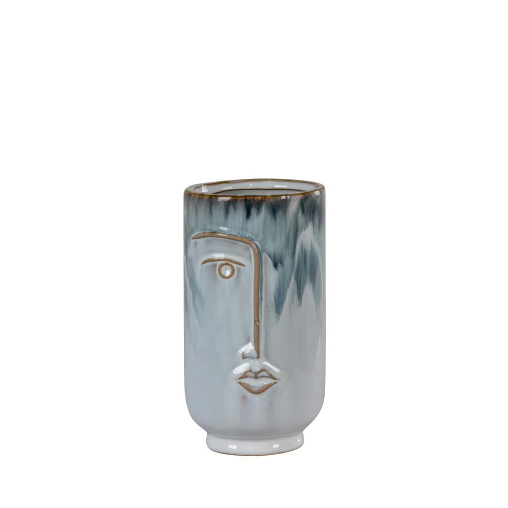 ELENA - Vase en céramique avec visage H17cm gris bleuté