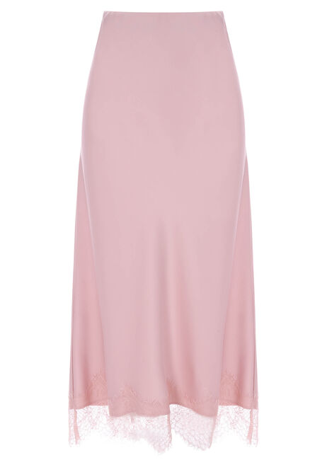 Womens Pink Lace Hem Midi Skirt
