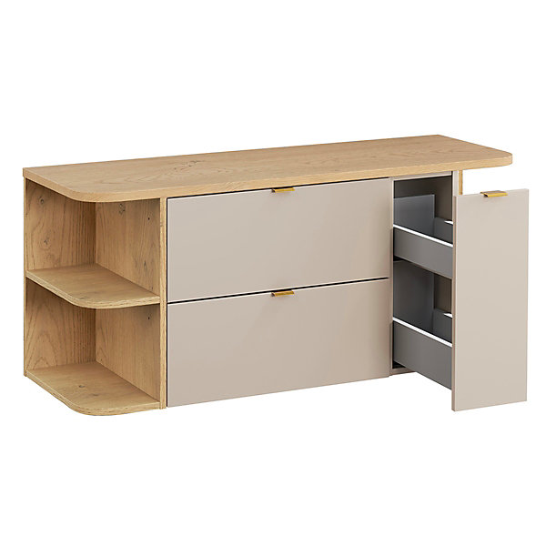 Meuble sous-vasque 120cm 3 tiroirs niches arrondies plan de toilette Azel Cachemire et Bois