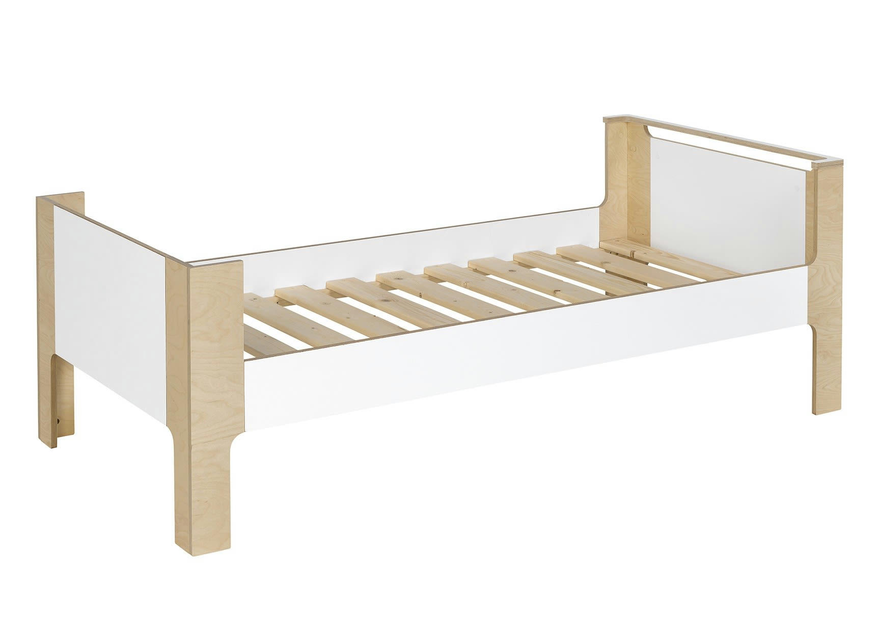 SYMI - Lit enfant 90x190 Blanc et Bouleau