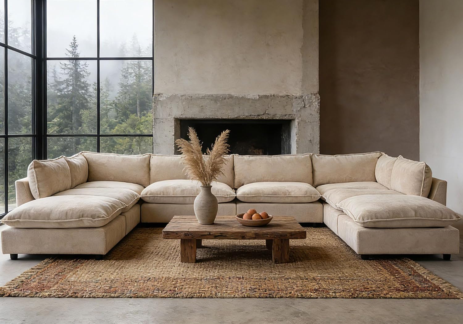 Modular Sectional Sofa, Oversized Chenille Cloud Couch, Deep Comfy Seat, 8-Seater Sofas Couches for Living Room, Beige | Premium Chenille, Without Compress, Oversized, Cloud Comfort, Thick Cushions