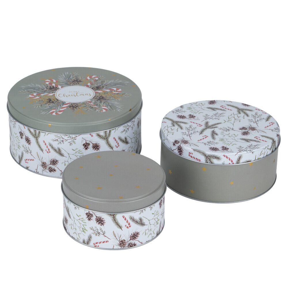 BoÎte alimentaire ronde avec couvercle imprimé No&euml;l métal Ø19XH9 cm