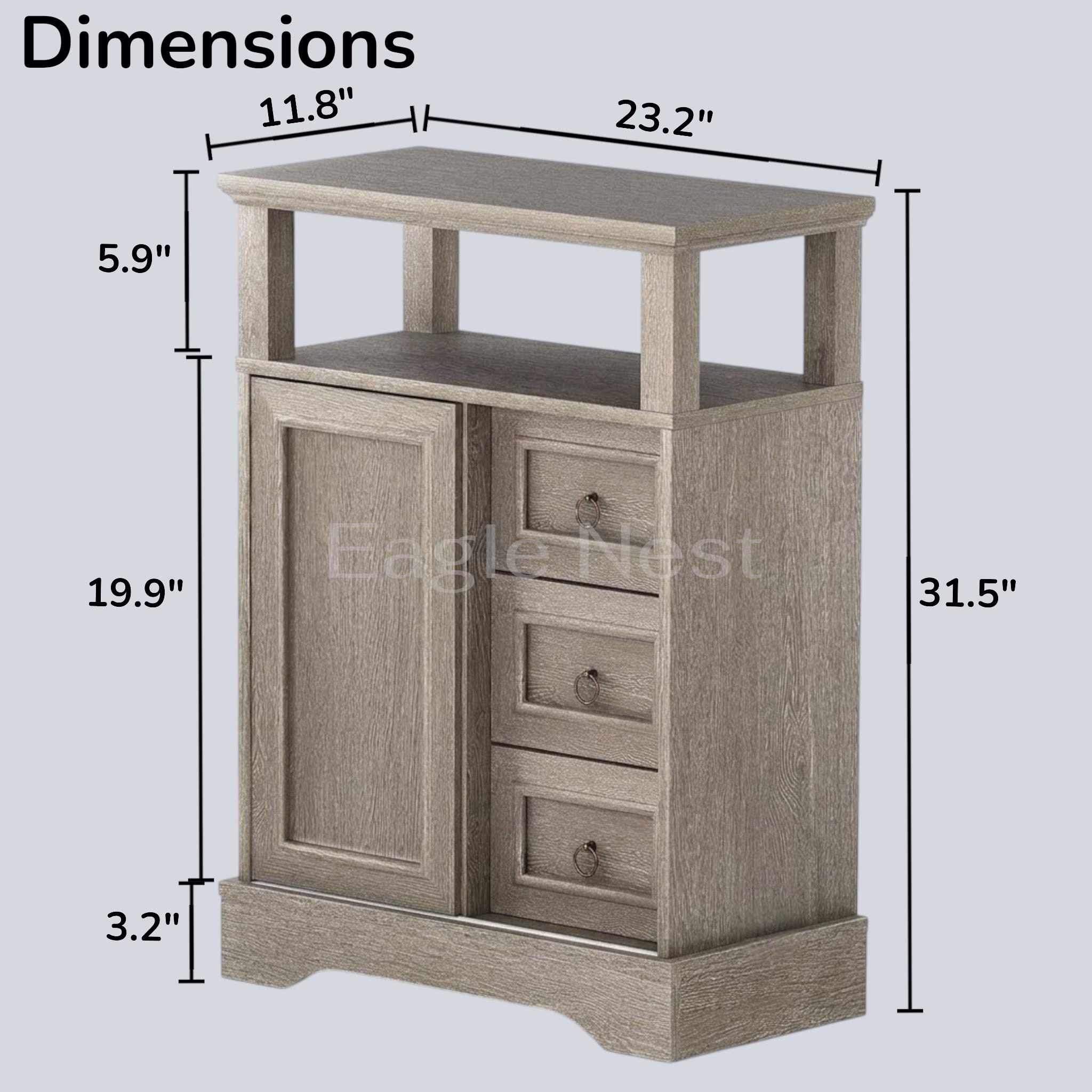 Storage Cabinet with Sliding Barn Door and Drawers, Farmhouse Floor Cabinet with Adjustable Shelves | Small Kitchen Pantry Cabinet, Grey