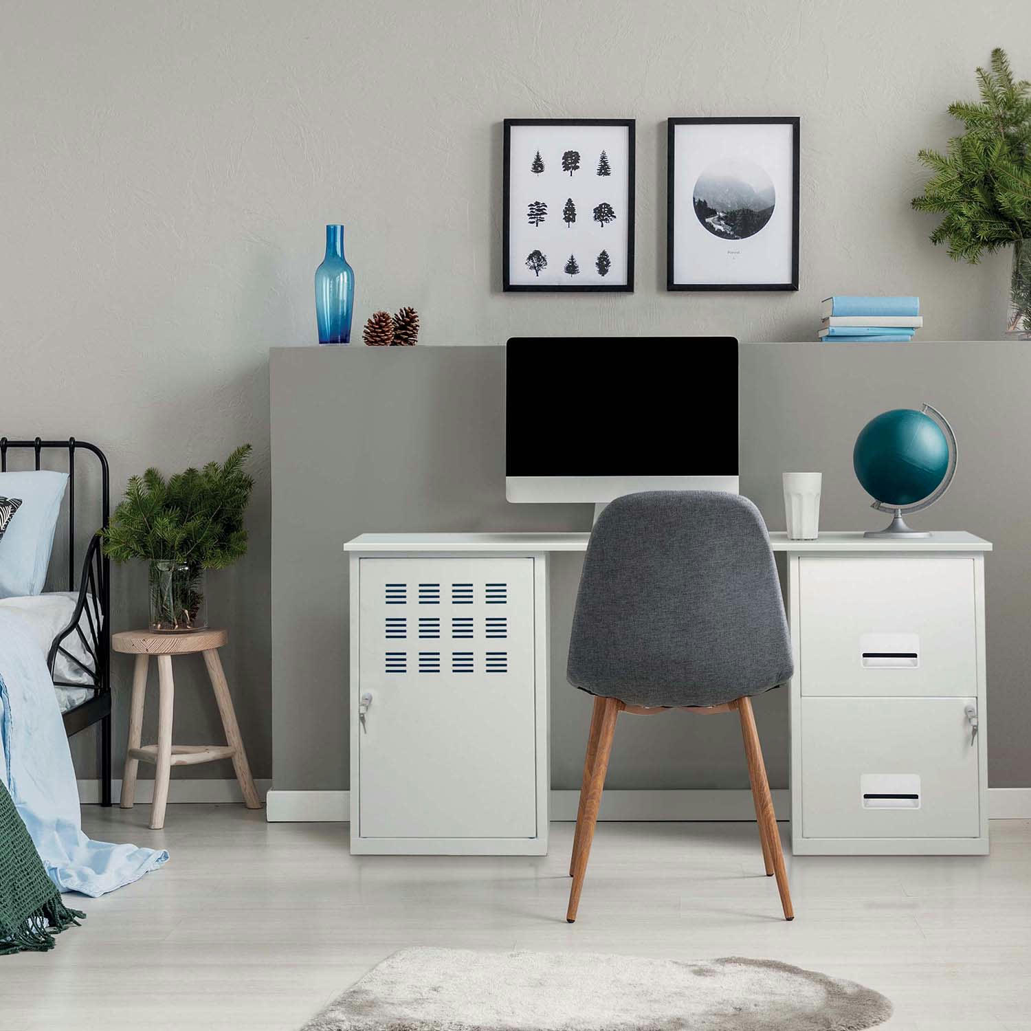 - Bureau design en métal blanc mat