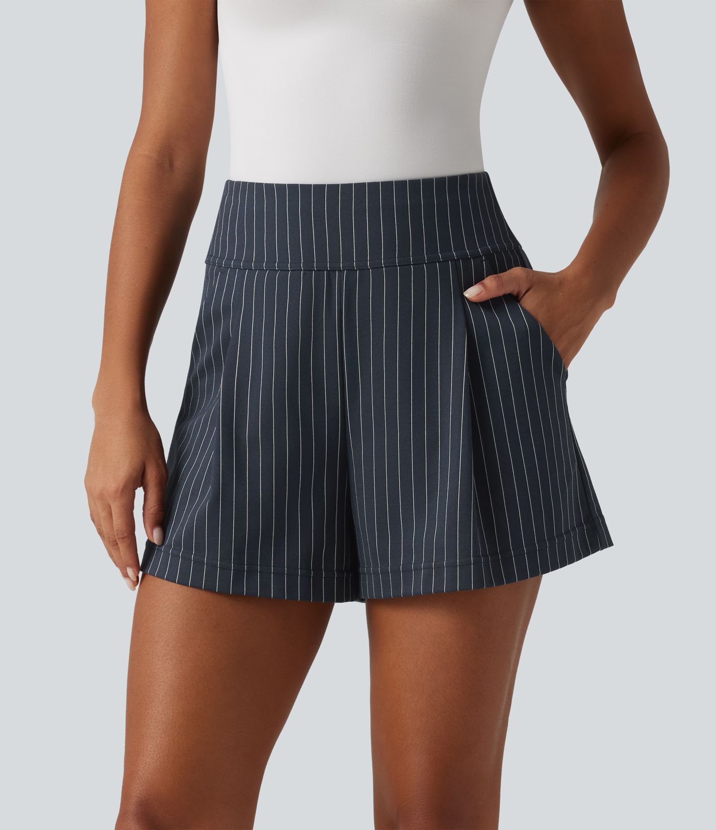 Short de bureau 10 cm effet frais InstantCool taille haute à rayures avec poches