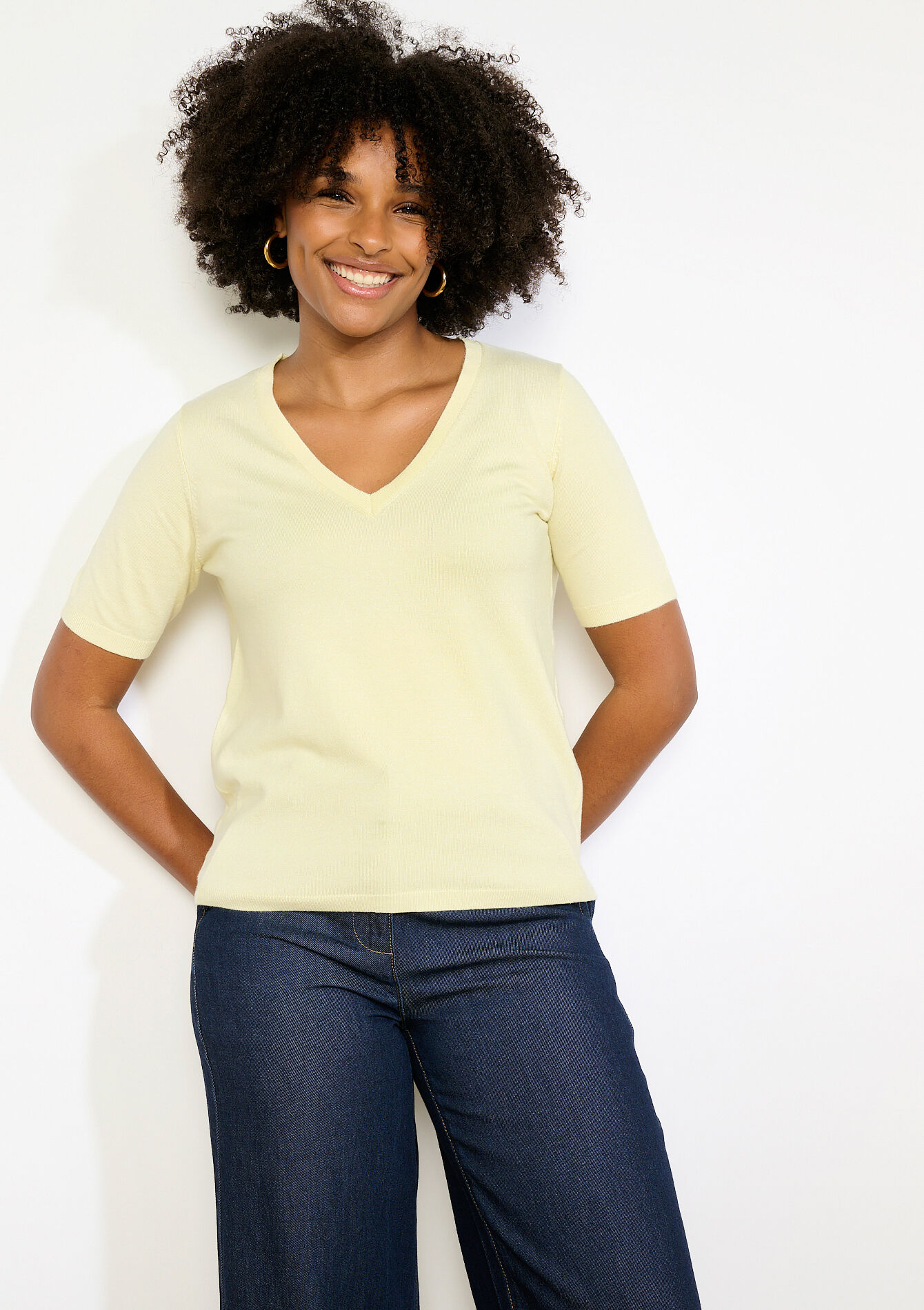 Korte mouwen V-hals top