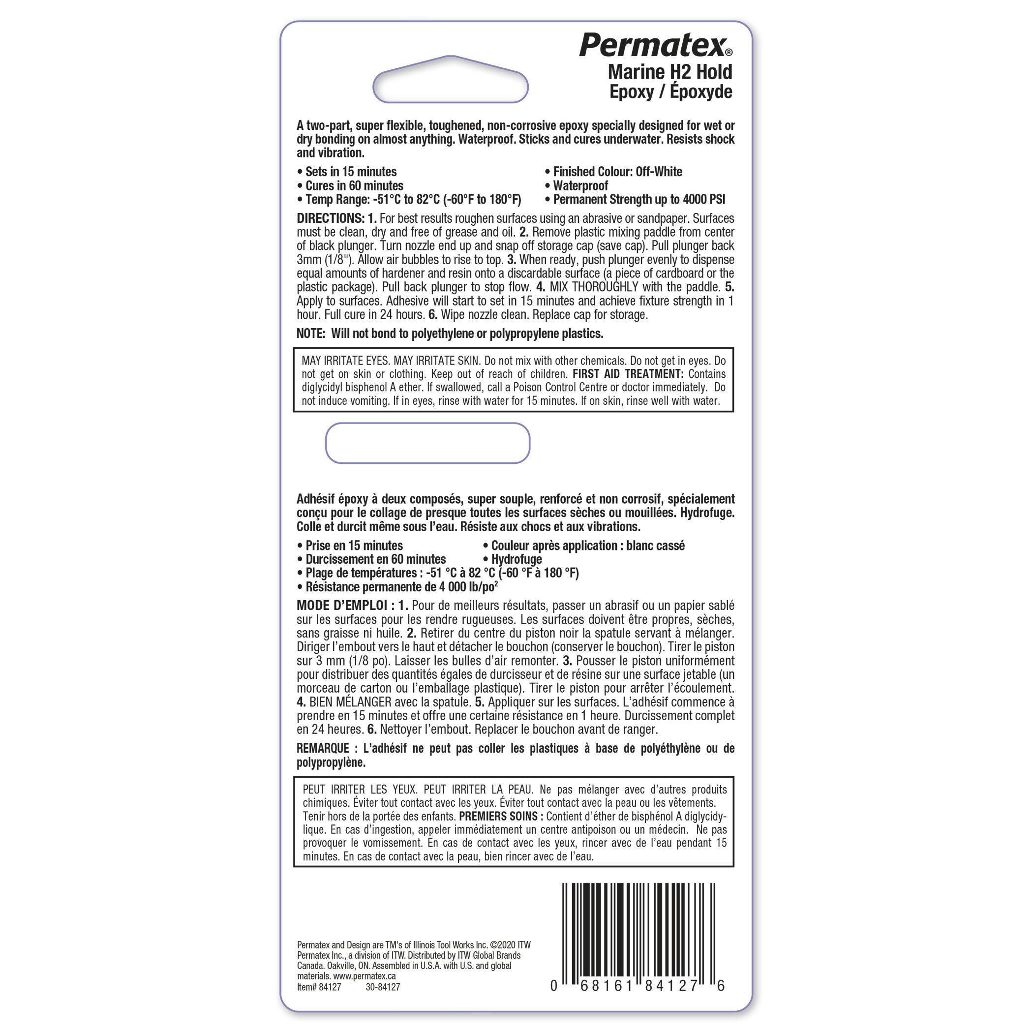Permatex Marine Adhesive Underwater H2 Hold Epoxy, 25-ml