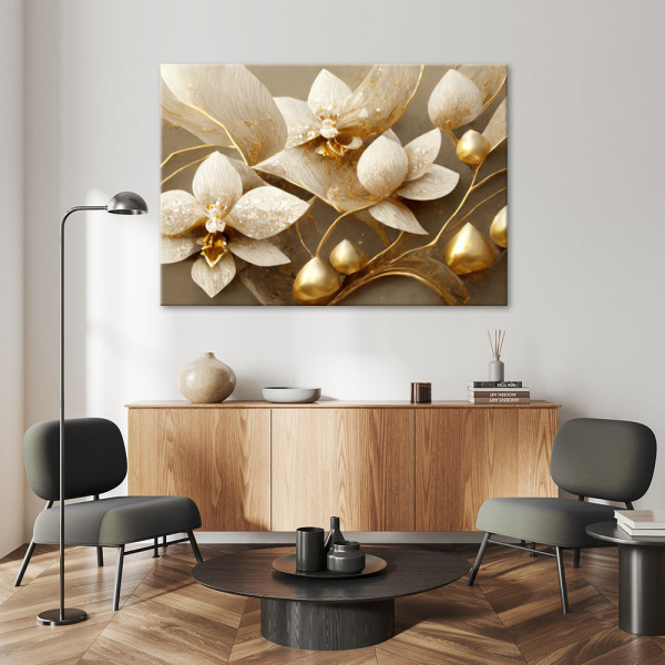 Feeby Obraz, 3D Kwiaty glamour złoty 60x40