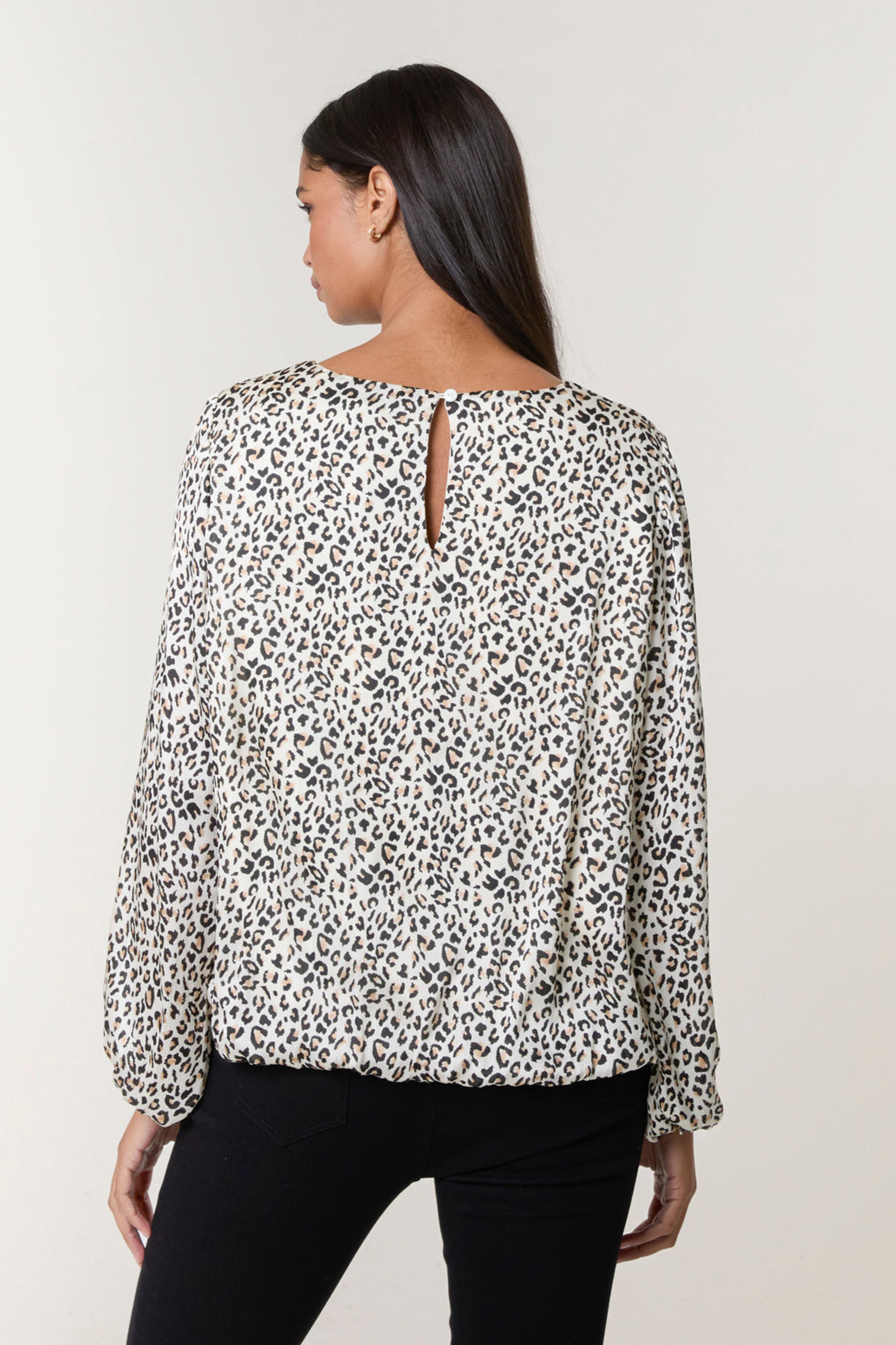 Blue Vanilla Black Leopard Print Blouse