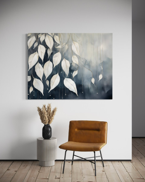 Feeby Obraz na płótnie, Szare Liście Abstrakcja 60x40