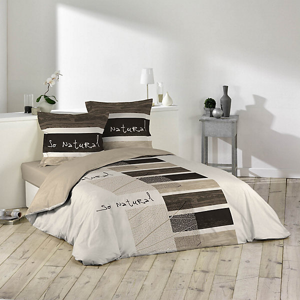 Pack parure de couette 260x240 cm So natural   drap housse 160x200 Blanc
