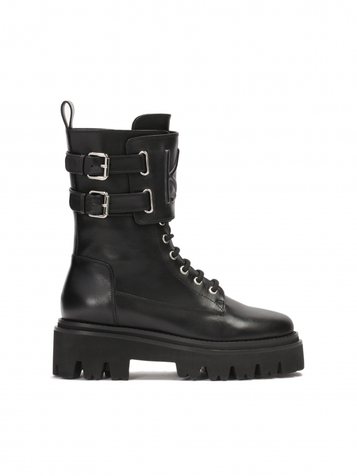 Black leather boots in military style