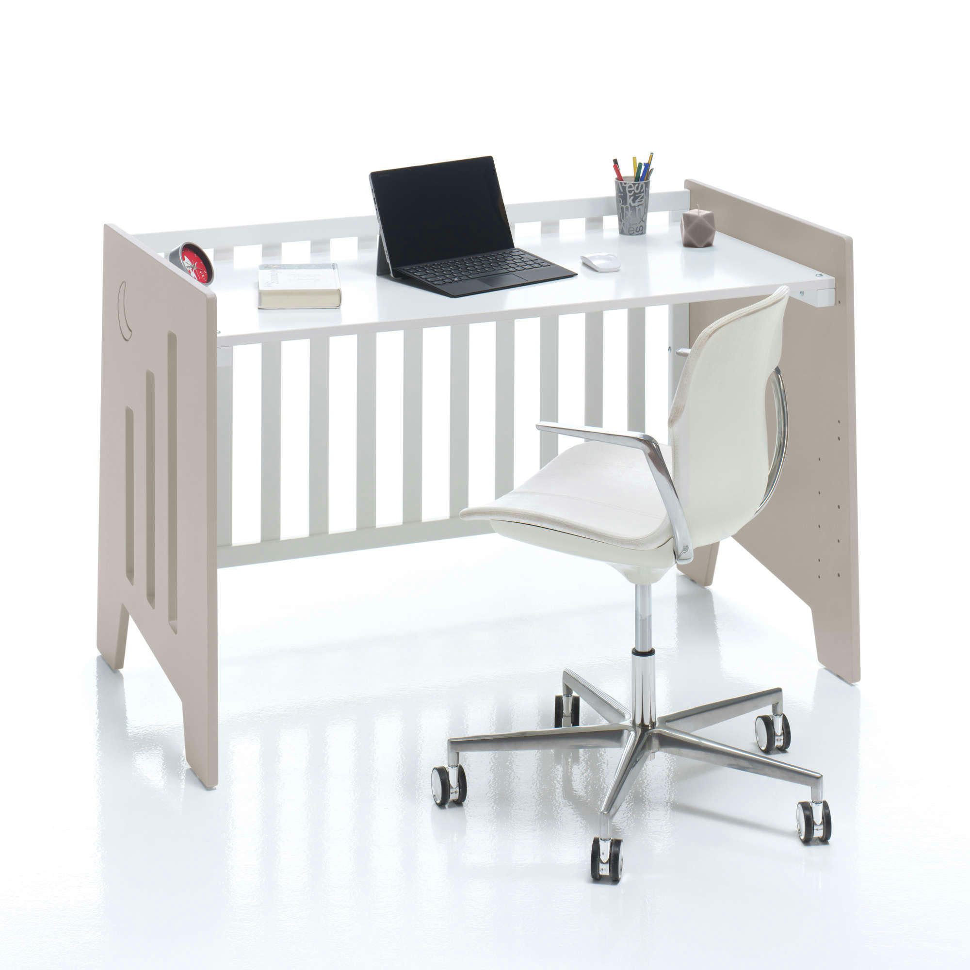 OMNI - Lit bébé - bureau (2en1) 60x120 cm en beige