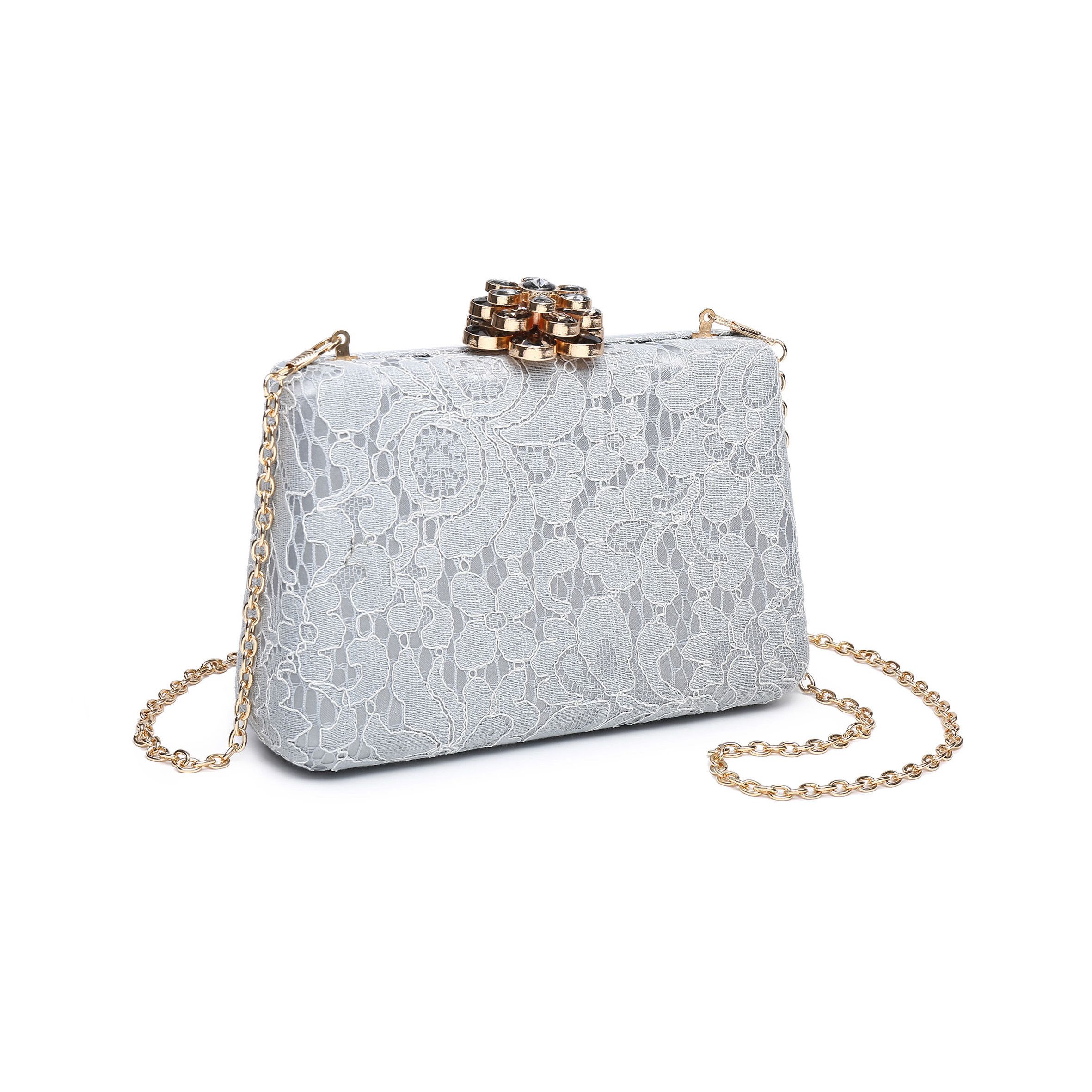 JFY Trapezoid Shape Flower Clasp Lace Clutch Bag