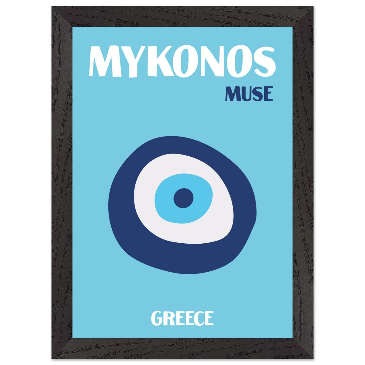 Artfulprints Poster met Lijst Griekenland - Mykonos  - A4 21x29.7 cm - Blauw