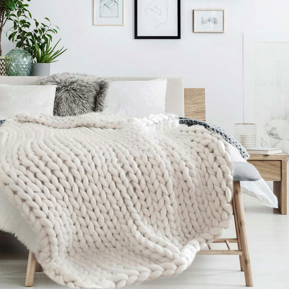 - Plaid grosses mailles chunky 120 x 150 cm blanc